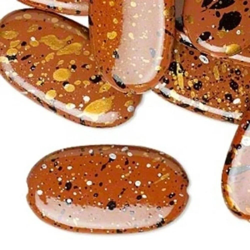 Vintage 80s Burnt Orange Paint Spattered Retro Cool 29mm Oval Beads 10 pcs